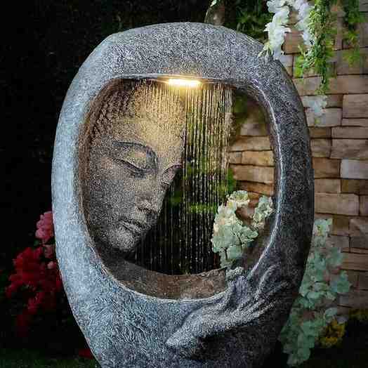EXPLEASIA Rock Carved Buddha Face Fountain